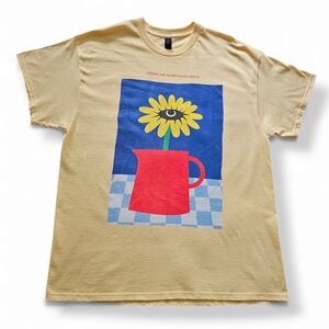 Gildan Yellow "There Are Happy Days Ahead" Abstract Sunflower Print T-Shirt